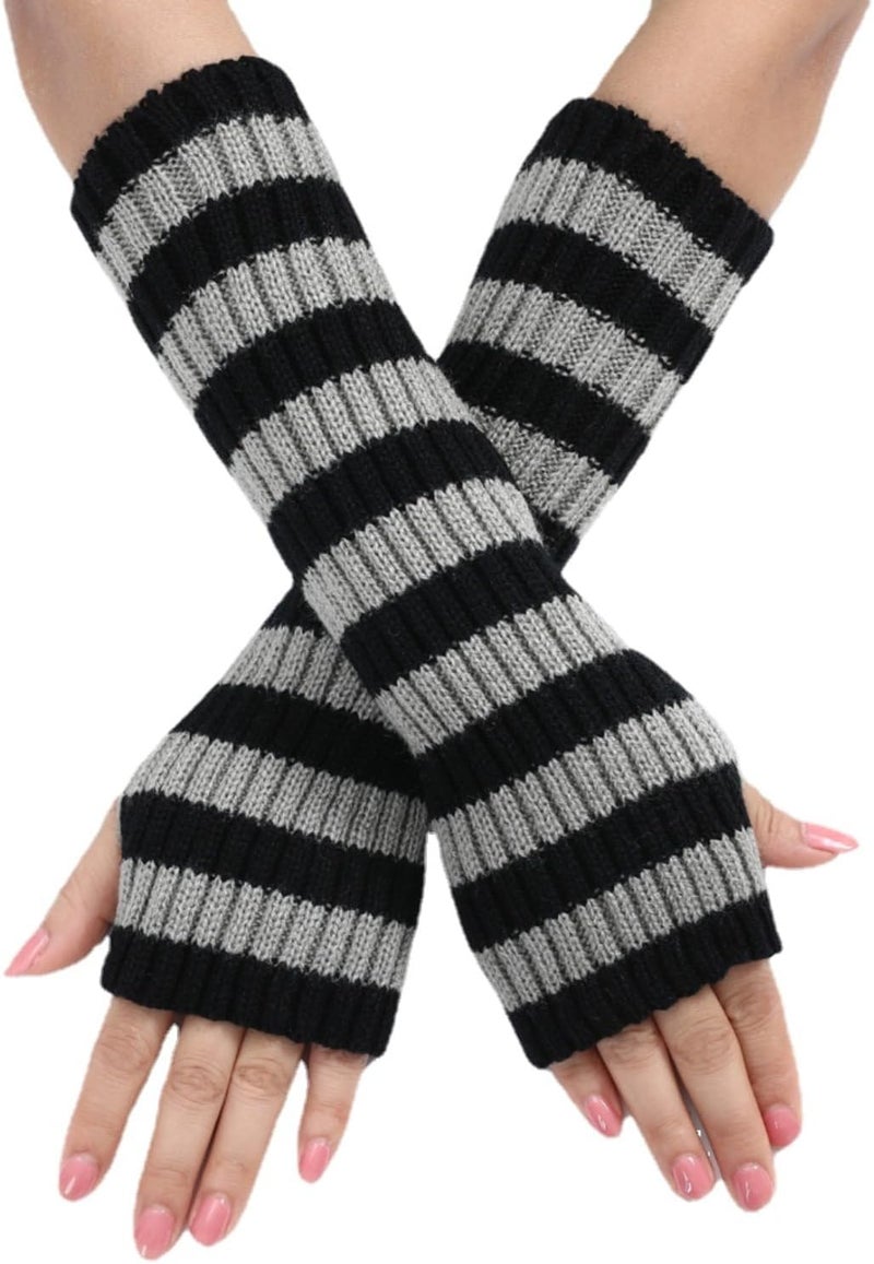 Sumleno Y2k Striped Arm Warmers Long Fingerless Knitted Gloves Punk Gothic Alt Emo Scene Cool Winter Arm Sleeves Grunge Accessories - Image 1